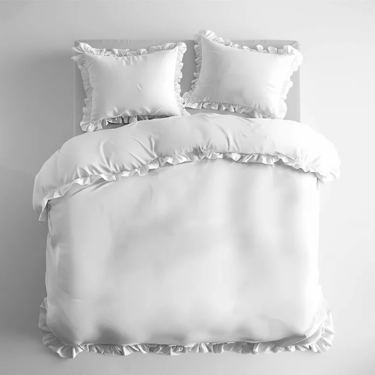 Mayamoo, pościel 3-częściowa z falbaną, biała, 160-200 cm