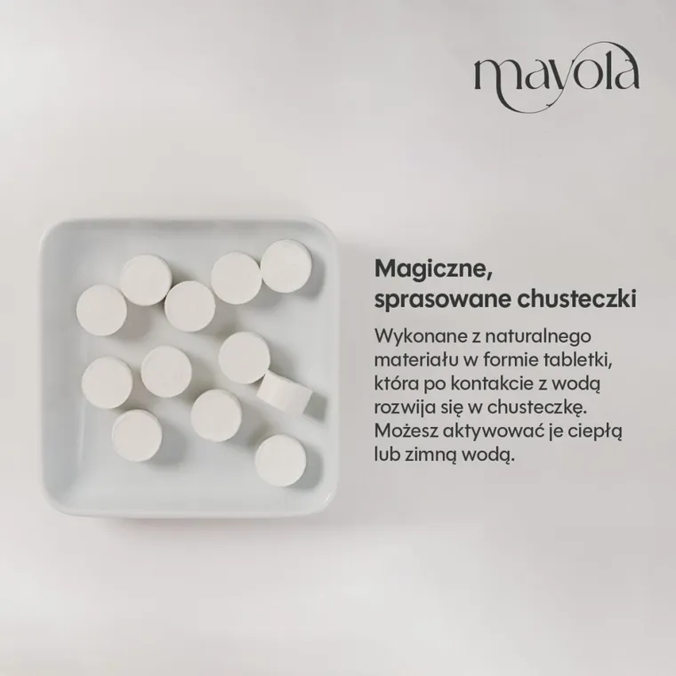 Mayola, chusteczki w tabletkach skompresowanych, 24-22 cm, 100 szt.