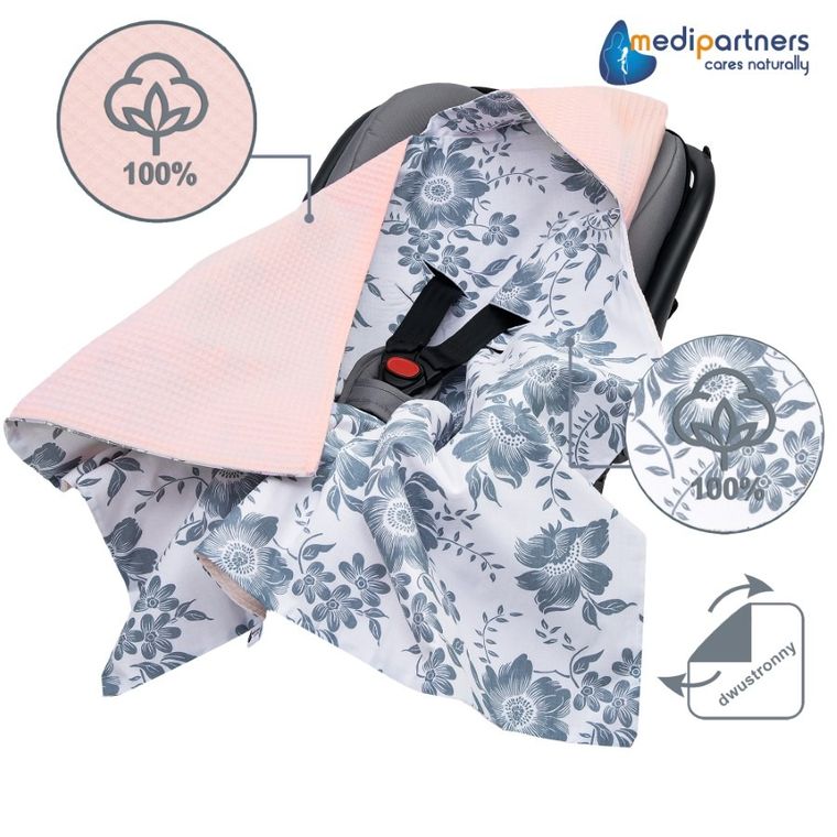 Medi Partners, Berry, otulacz do nosidełka, kocyk z kapturkiem, wafel, 85-85 cm