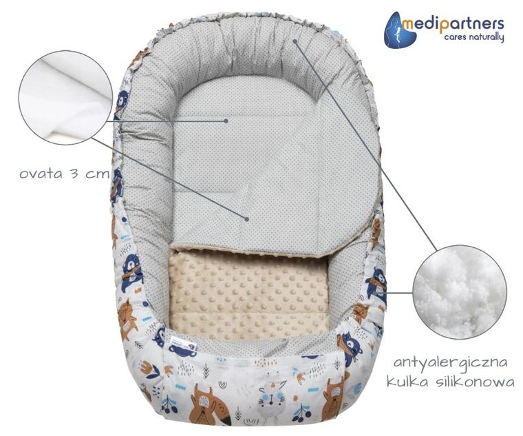 Medi Partners, Boho Animals, gniazdo niemowlęce, kokon solo, beżowy