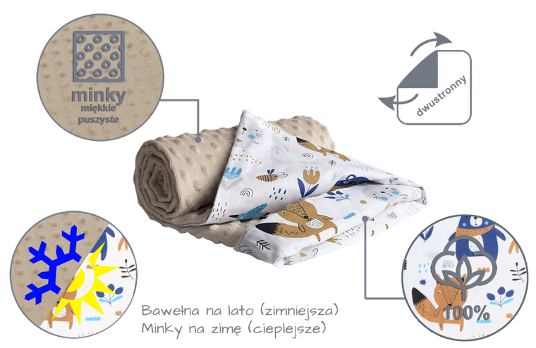 Medi Partners, Boho Animals, kocyk minky, beżowy, 75-100 cm