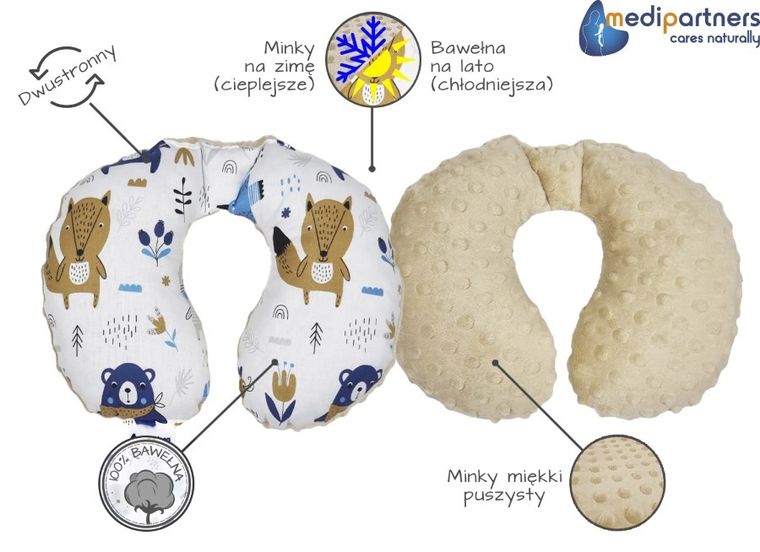 Medi Partners, Boho Animals, poduszka podróżna, rogal, beżowa