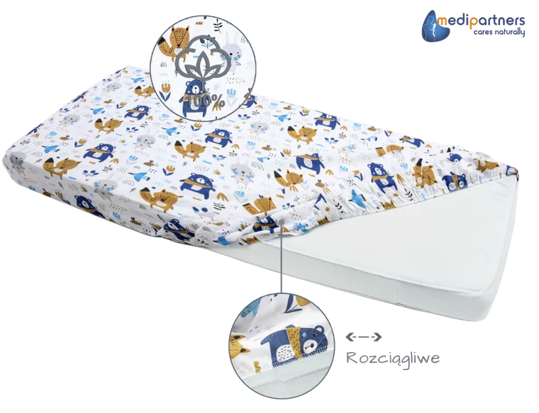 Medi Partners, Boho Animals, prześcieradło z gumką, beżowe, 60-120 cm