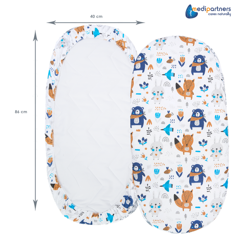 Medi Partners, Boho Animals, prześcieradło z gumką do łóżeczka, bawełniane, 86-40 cm, 3 szt.