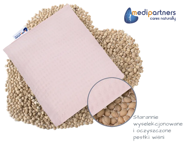 Medi Partners, duży termofor z pestkami wiśni, wafel, jasnoróżowy