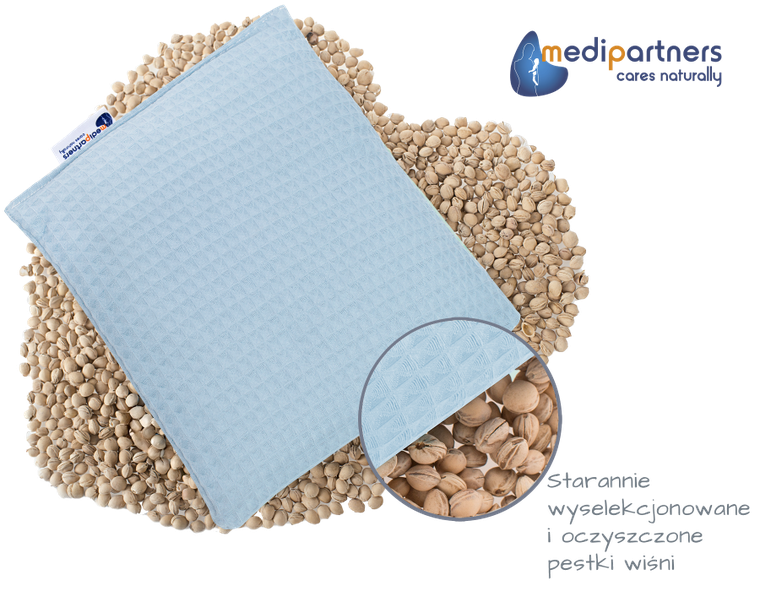 Medi Partners, duży termofor z pestkami wiśni, wafel, niebieski