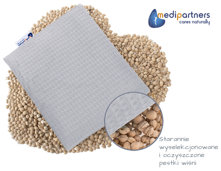 Medi Partners, duży termofor z pestkami wiśni, wafel, szary