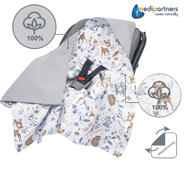 Medi Partners, Jelonki, otulacz do nosidełka, kocyk z kapturkiem, wafel, 85-85 cm