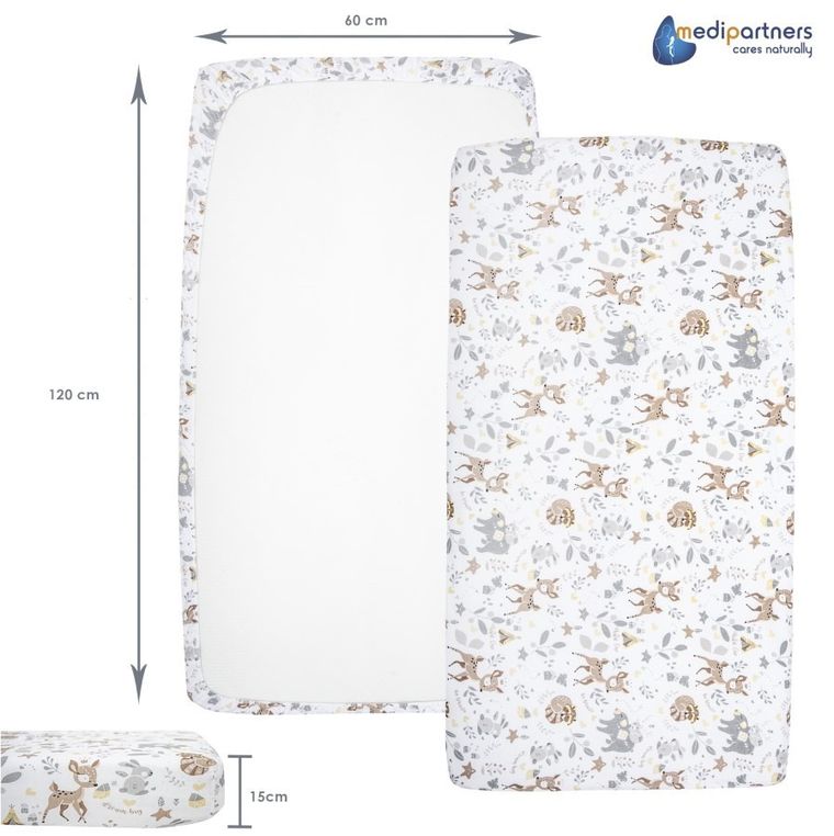 Medi Partners, Jelonki, prześcieradło z gumką do łóżeczka, bawełniane, 120-60 cm, 3 szt.