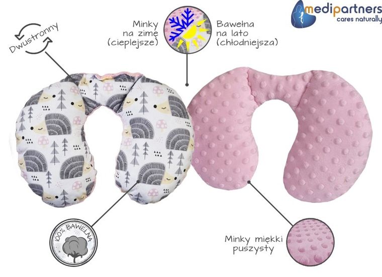 Medi Partners, Jeże, poduszka podróżna, rogal, różowa