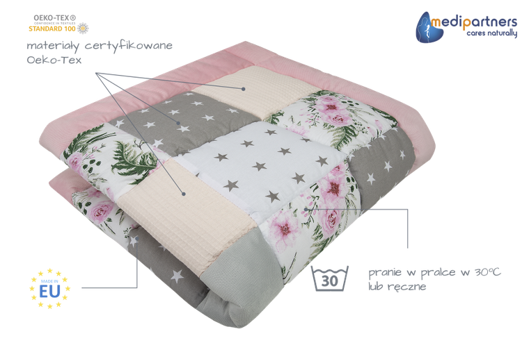 Medi Partners, Kwiaty, mata do zabaw, kocyk, 120-120 cm