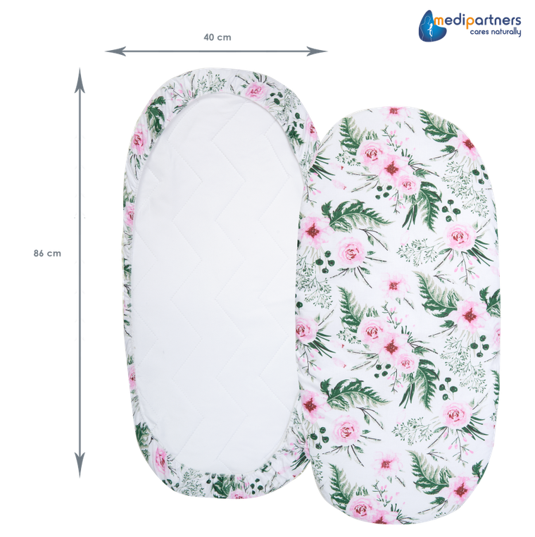 Medi Partners, Kwiaty, prześcieradło z gumką do łóżeczka, bawełniane, 86-40 cm, 3 szt.