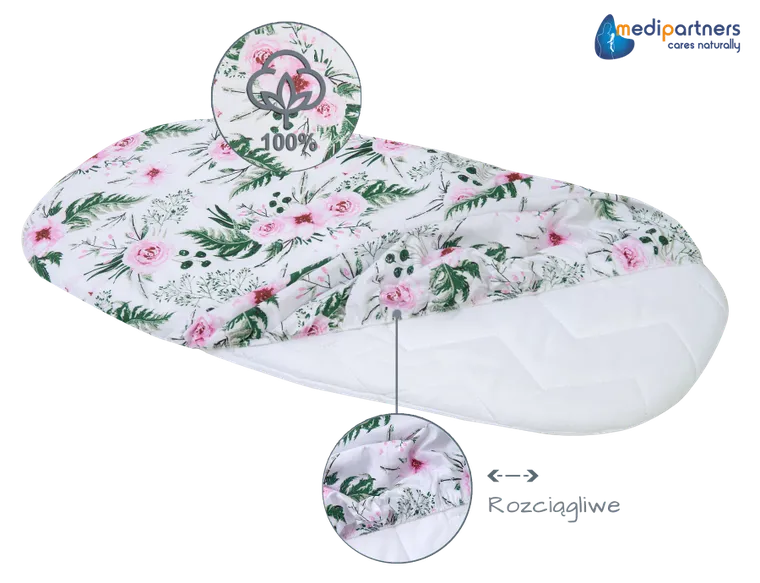 Medi Partners, Kwiaty, prześcieradło z gumką do wózka, róż