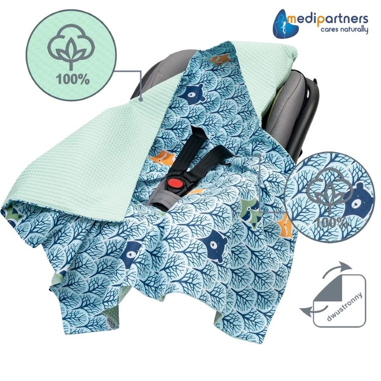 Medi Partners, Las, otulacz do nosidełka, kocyk z kapturkiem, wafel, 85-85 cm