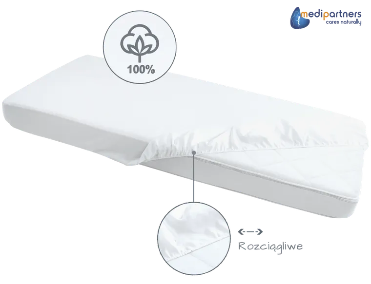 Medi Partners, prześcieradło z gumką, białe, 60-120 cm