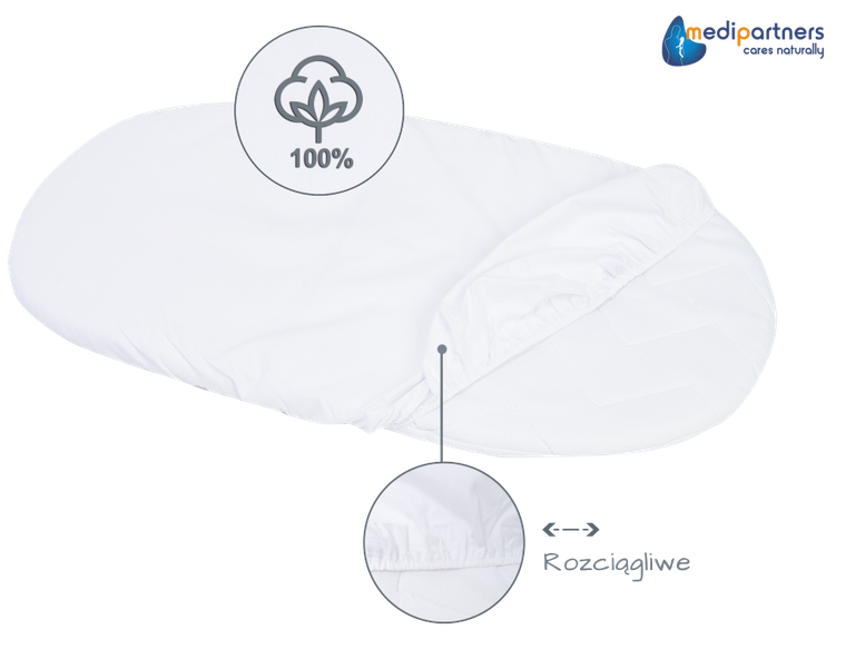Medi Partners, prześcieradło z gumką do wózka, białe