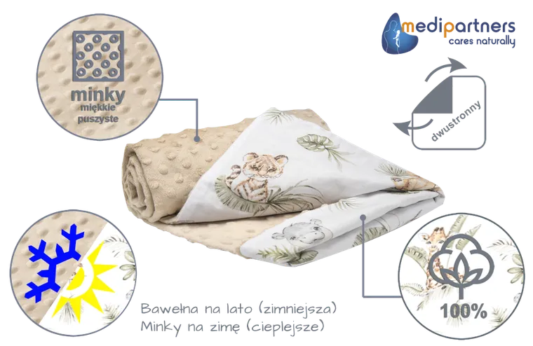 Medi Partners, Safari, kocyk minky, beżowy, 75-100 cm