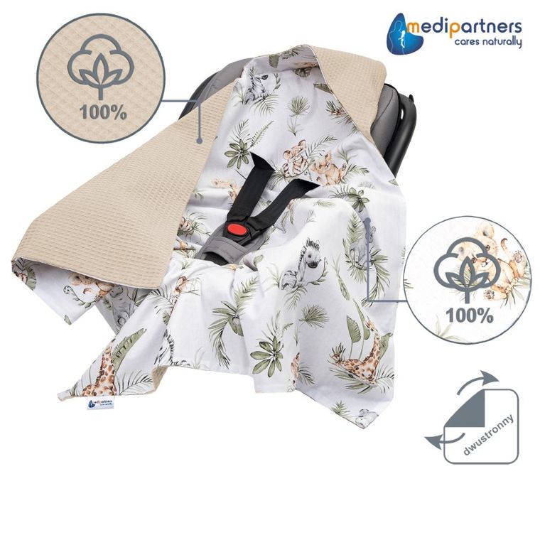Medi Partners, Safari, otulacz do nosidełka, kocyk z kapturkiem, wafel, 85-85 cm