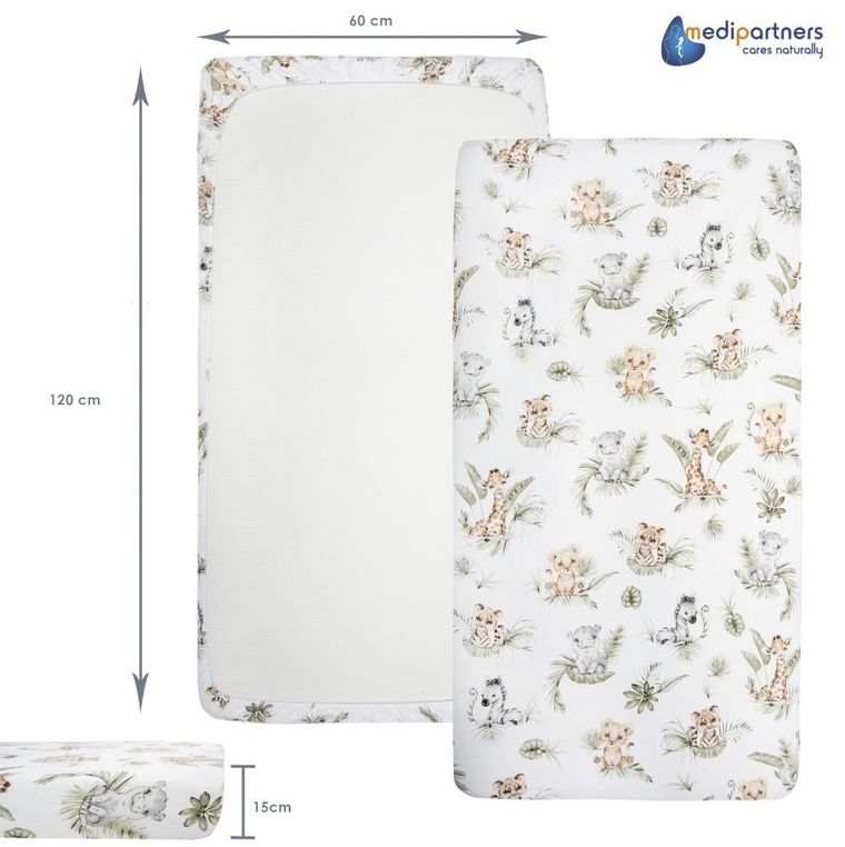 Medi Partners, Safari, prześcieradło z gumką do łóżeczka, bawełniane, 120-60 cm, 3 szt.