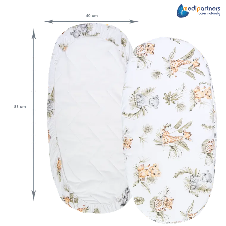 Medi Partners, Safari, prześcieradło z gumką do łóżeczka, bawełniane, 86-40 cm, 3 szt.