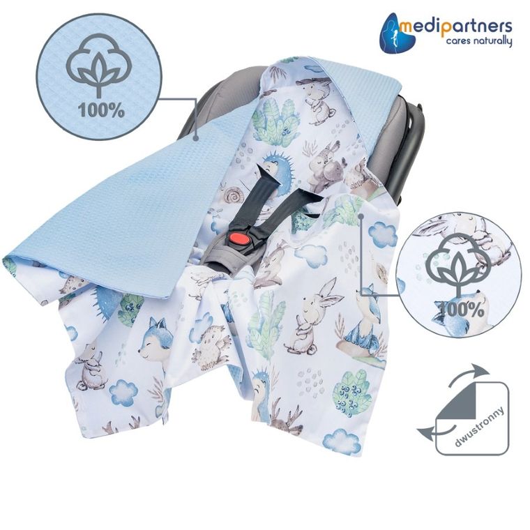 Medi Partners, Sarny, Jeż, otulacz do nosidełka, kocyk z kapturkiem, wafel, 85-85 cm
