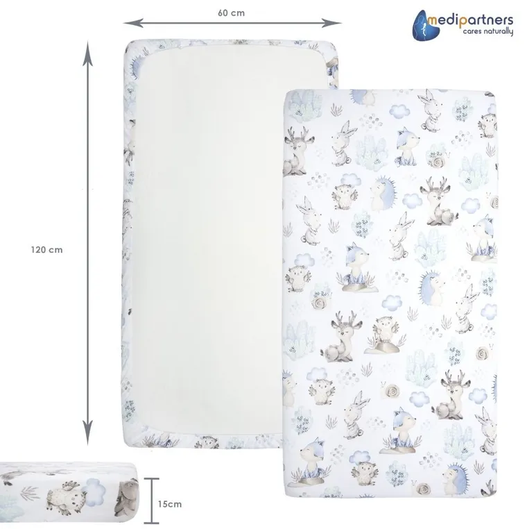 Medi Partners, Sarny, Jeż, prześcieradło z gumką do łóżeczka, bawełniane, 120-60 cm, 3 szt.