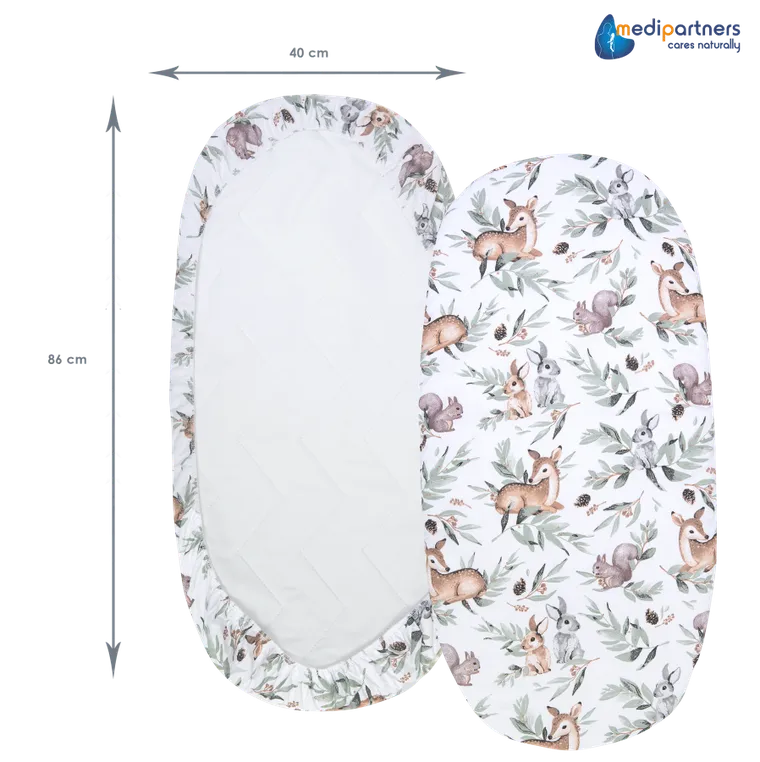 Medi Partners, Sarny, Liście, Jeż, prześcieradło z gumką do łóżeczka, bawełniane, 86-40 cm, 3 szt.