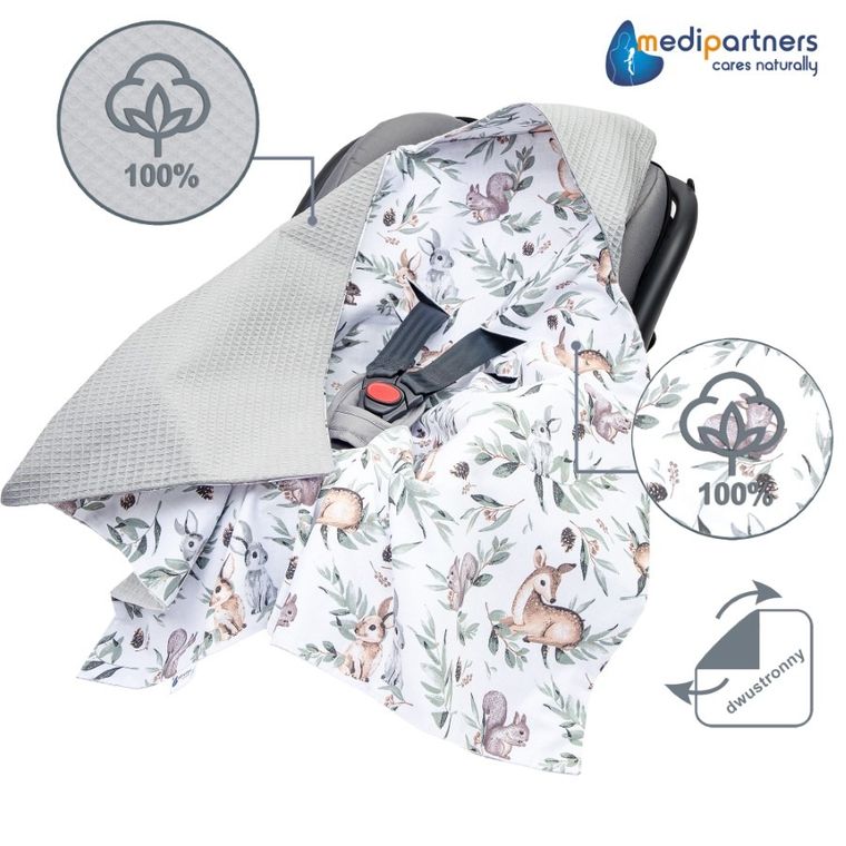 Medi Partners, Sarny, Liście, otulacz do nosidełka, kocyk z kapturkiem, wafel, 85-85 cm