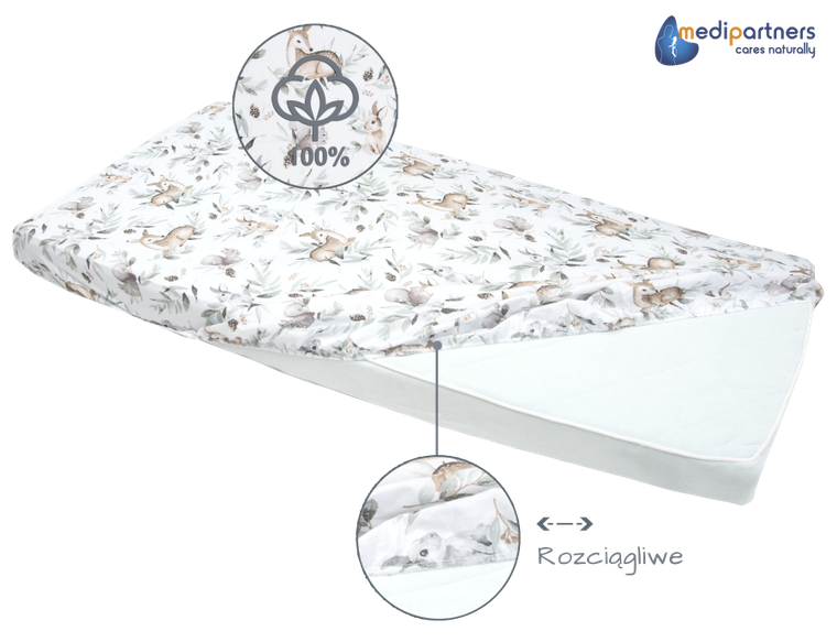 Medi Partners, Sarny, Liście, prześcieradło z gumką, 60-120 cm