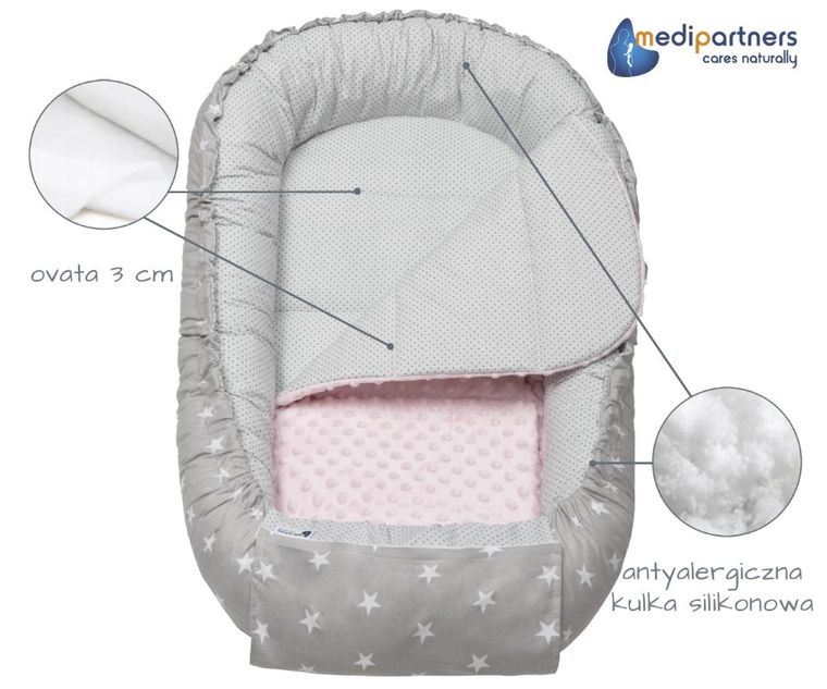 Medi Partners, Stars, gniazdo niemowlęce, kokon solo, jasny różowy