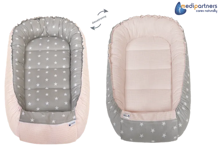 Medi Partners, Stars, gniazdo niemowlęce, kokon, wafel, szary, róż