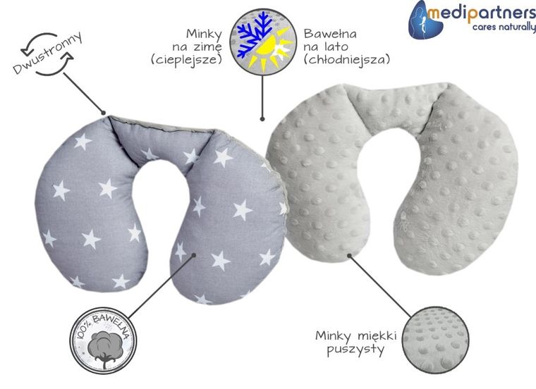 Medi Partners, Stars, poduszka podróżna, rogal, szara