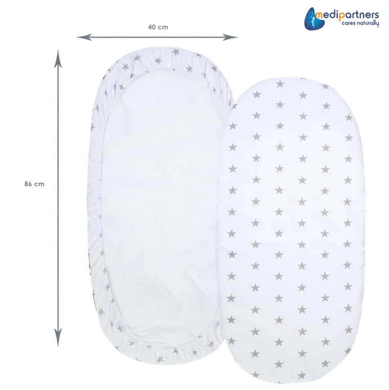 Medi Partners, Stars, prześcieradło z gumką do łóżeczka, bawełniane, 86-40 cm, 3 szt.