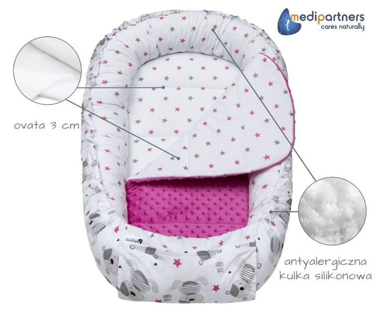 Medi Partners, Teddy, gniazdo niemowlęce, kokon solo, ciemny róż