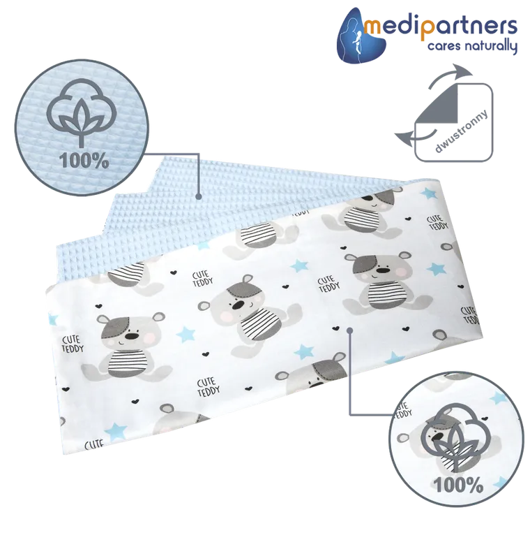 Medi Partners, Teddy, kocyk, wafel, niebieski, 75-100 cm