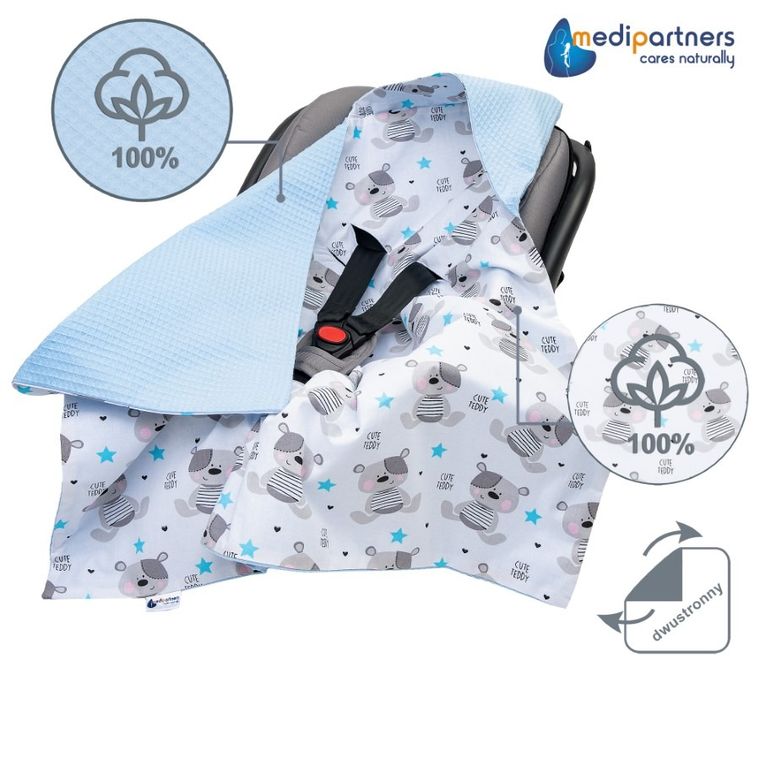 Medi Partners, Teddy, otulacz do nosidełka, kocyk z kapturkiem, wafel, 85-85 cm