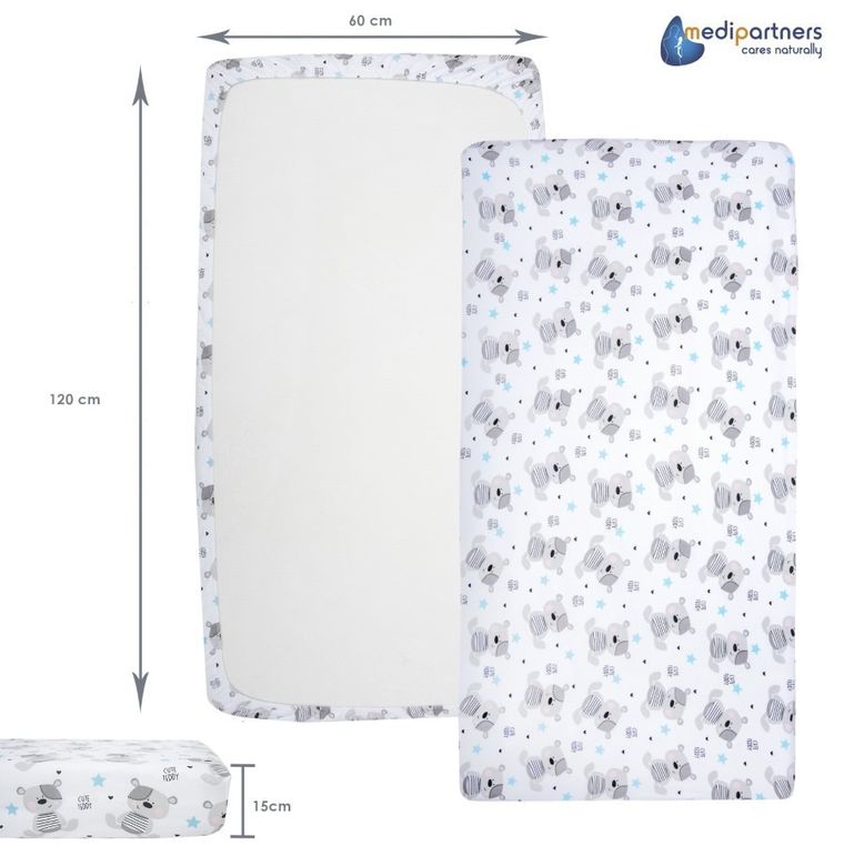 Medi Partners, Teddy, prześcieradło z gumką do łóżeczka, bawełniane, 120-60 cm, 3 szt.