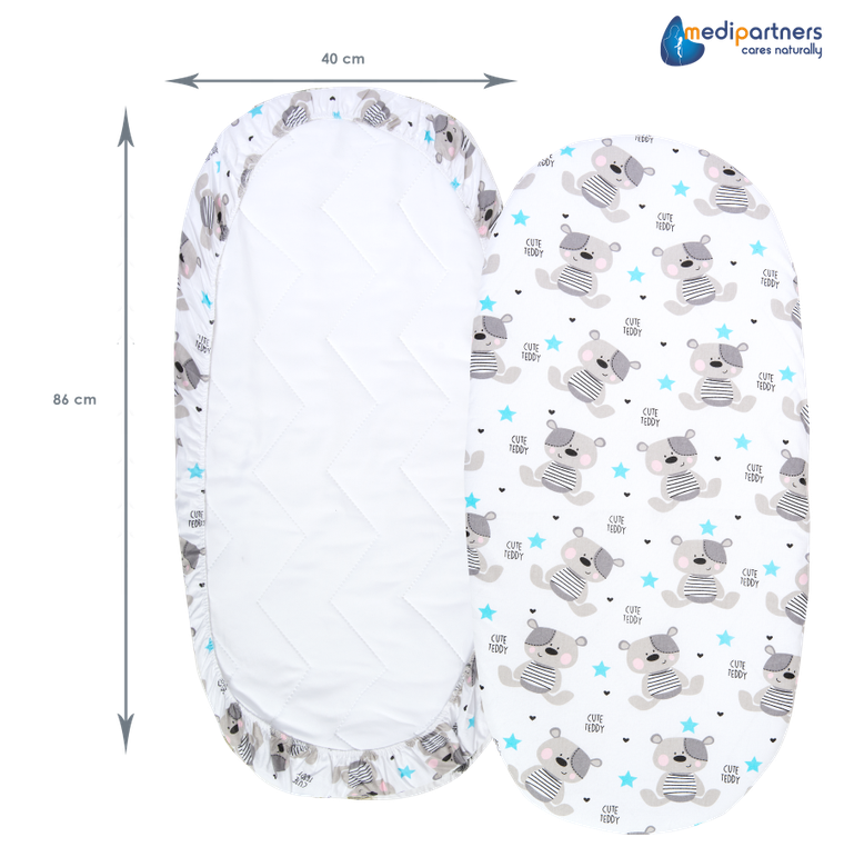 Medi Partners, Teddy, prześcieradło z gumką do łóżeczka, bawełniane, 86-40 cm, 3 szt.