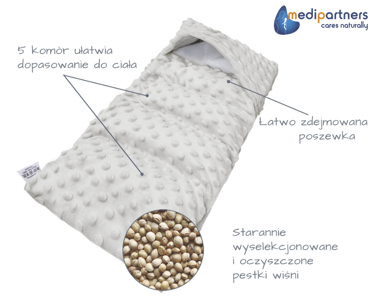 Medi Partners, termofor 5-komorowy z pestkami wiśni, minky, szary, 20-60 cm