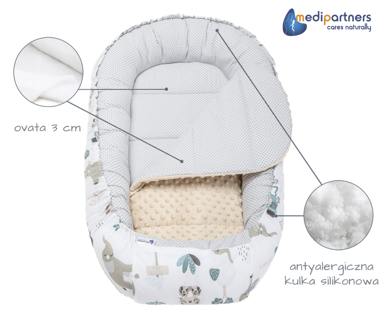 Medi Partners, Zoo, gniazdo niemowlęce, kokon w zestawie, beżowy