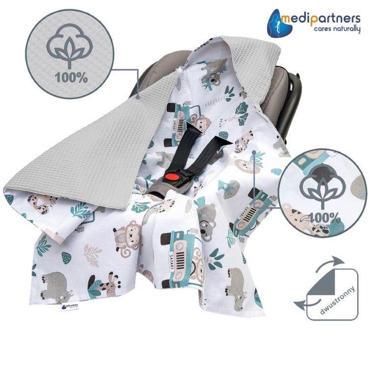 Medi Partners, Zoo, otulacz do nosidełka, kocyk z kapturkiem, wafel, 85-85 cm