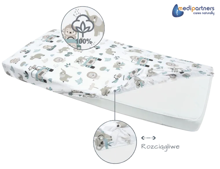 Medi Partners, Zoo, prześcieradło z gumką, 60-120 cm