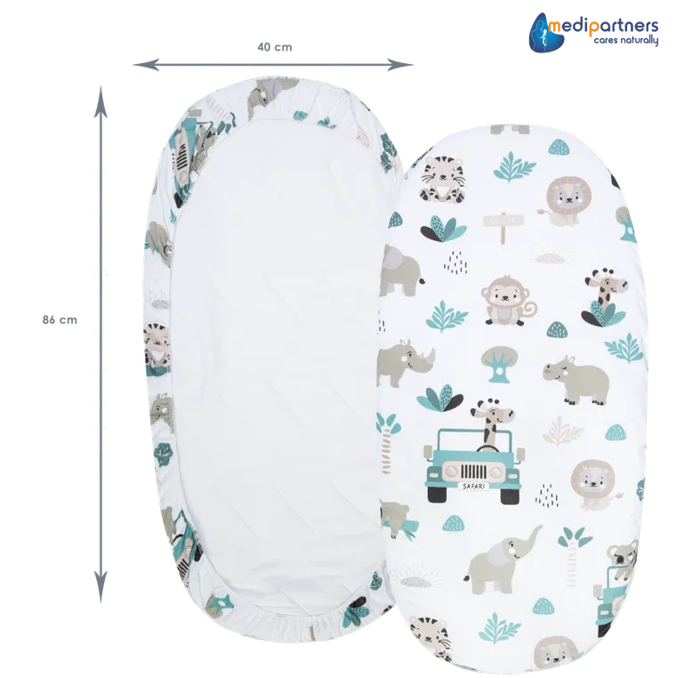 Medi Partners, Zoo, prześcieradło z gumką do łóżeczka, bawełniane, 86-40 cm, 3 szt.