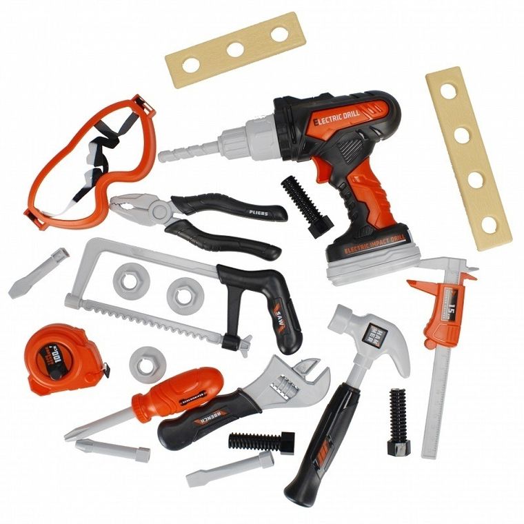 Mega Creative, zestaw narzędzi warsztatowych, wiertarka, okulary ochronne