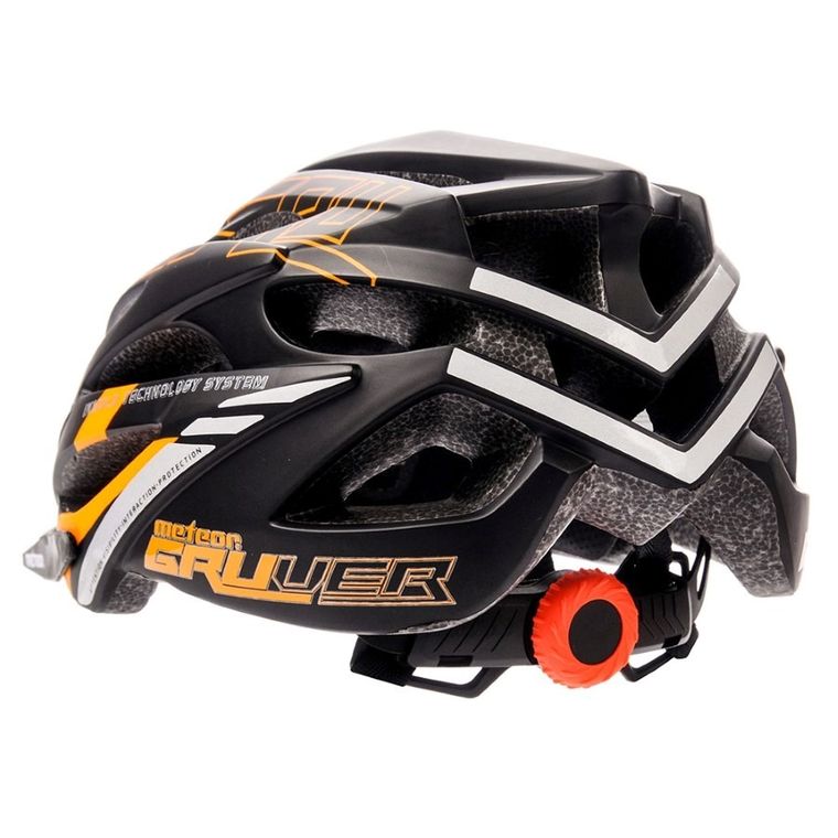 Meteor, Gruver in-mold, kask rowerowy, rozmiar L, 58-61 cm, czarno-pomarańczowy