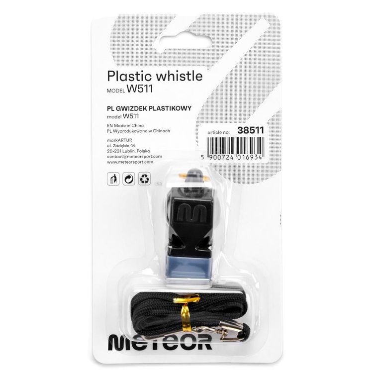Meteor, gwizdek z silikonowym ustnikiem, czarny