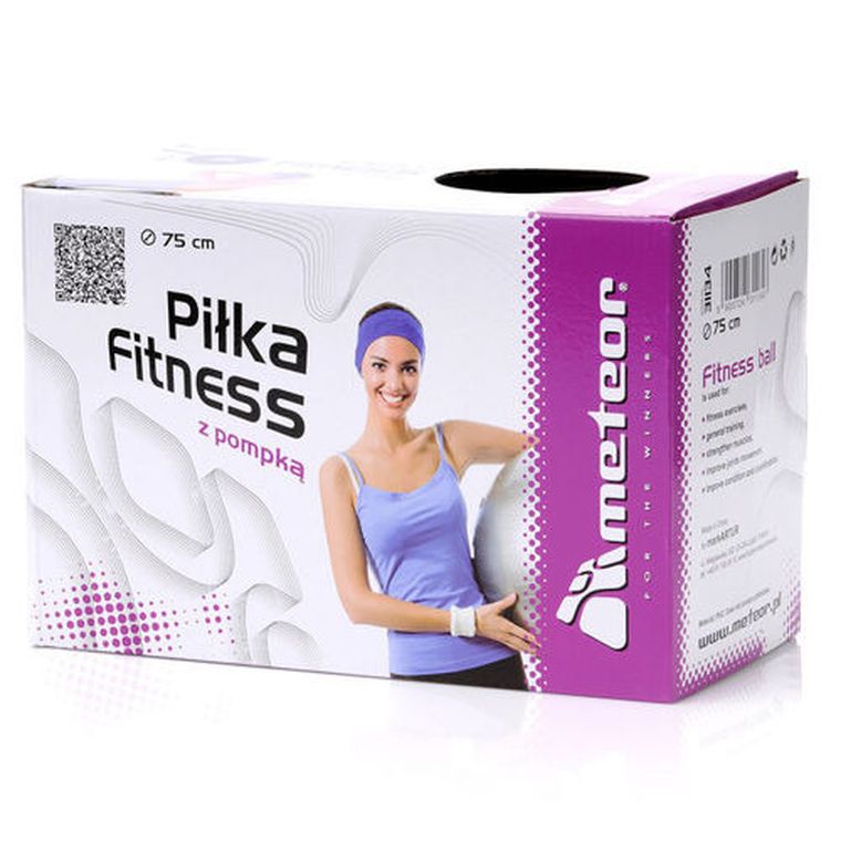 Meteor, piłka fitness z pompką, czarna, 75 cm