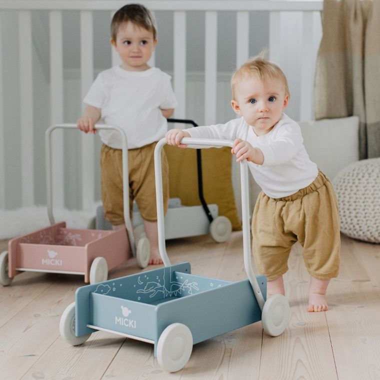 Micki, chodzik drewniany, niebieski
