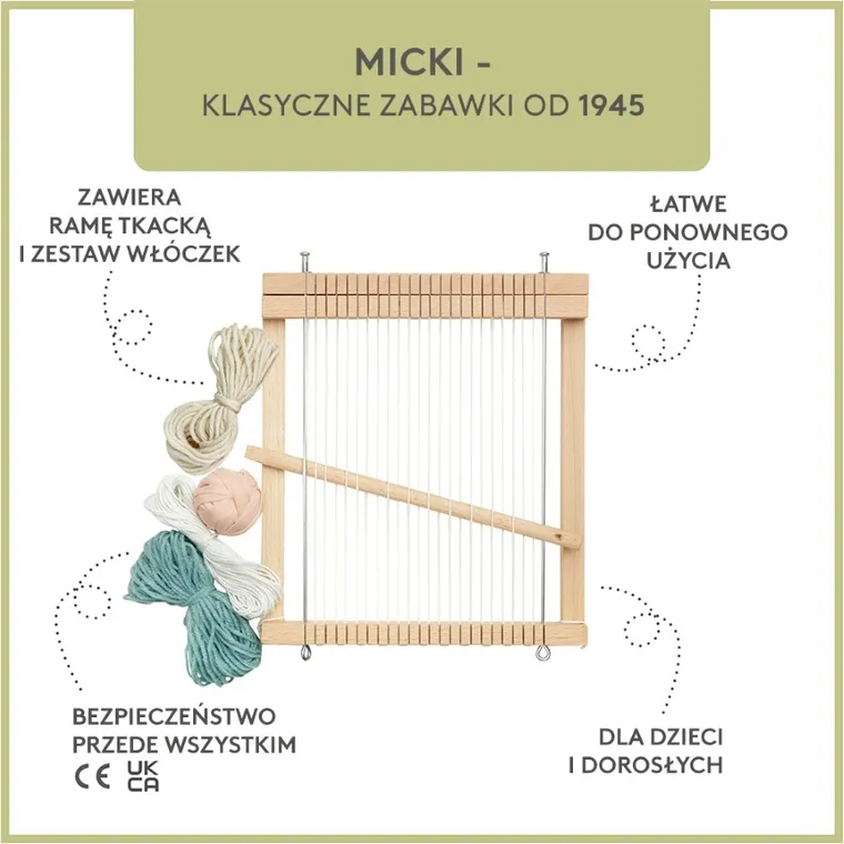 Micki, krosno drewniane, ramka do tkania, zestaw kreatywny