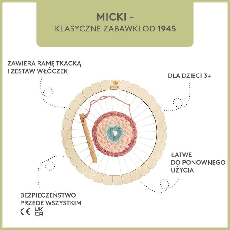 Micki, krosno okrągłe, ramka do tkania, zestaw kreatywny, 21 cm